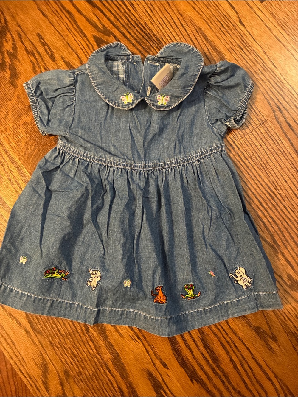 RAINFOREST Cafe Vintage 6 Month Denim Blue Embroidered Tree Frog Elephant Dress